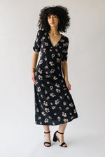 The Delorey V-Neck Floral Midi Dress in Black