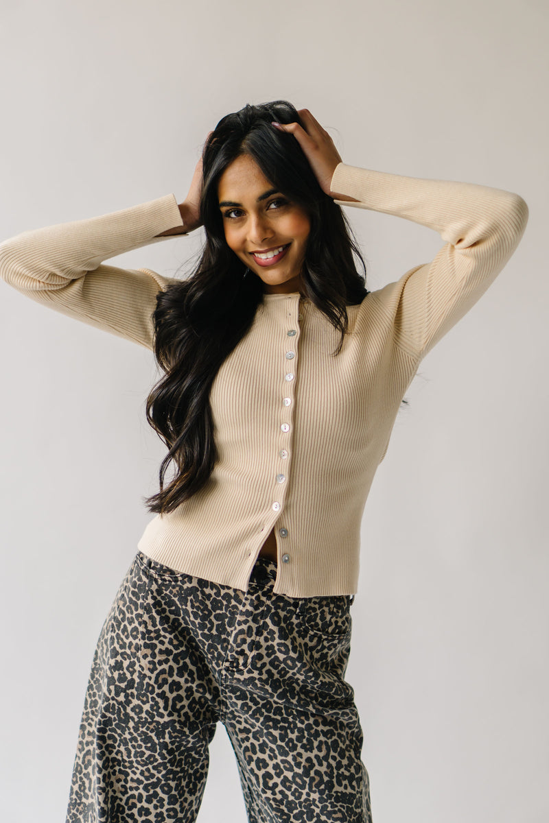 The Welton Ribbed Button-Up Cardigan in Cream