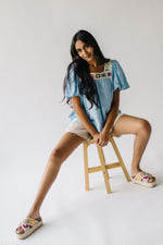 The Drake Crochet Puff Sleeve Blouse in Blue