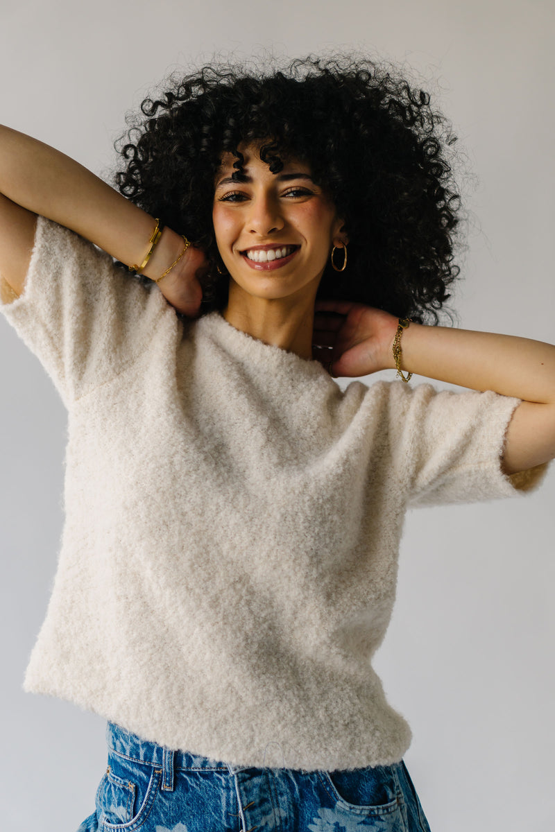 The Scarpo Short Sleeved Textured Sweater in Cream