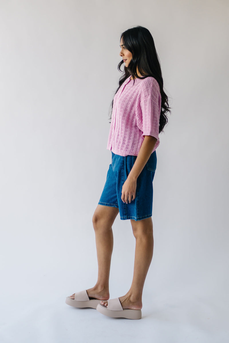 The Roberts Button-Up Sweater in Ballet Pink