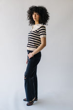 The Camilla Collared Sweater Blouse in Cream + Black Stripe