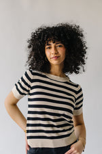 The Camilla Collared Sweater Blouse in Cream + Black Stripe