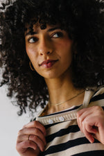 The Camilla Collared Sweater Blouse in Cream + Black Stripe