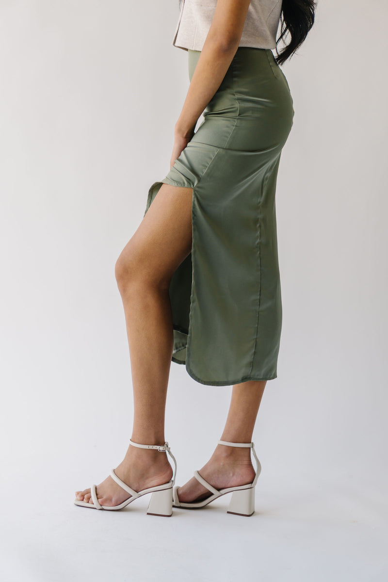 The Kola Satin Skirt in Olive