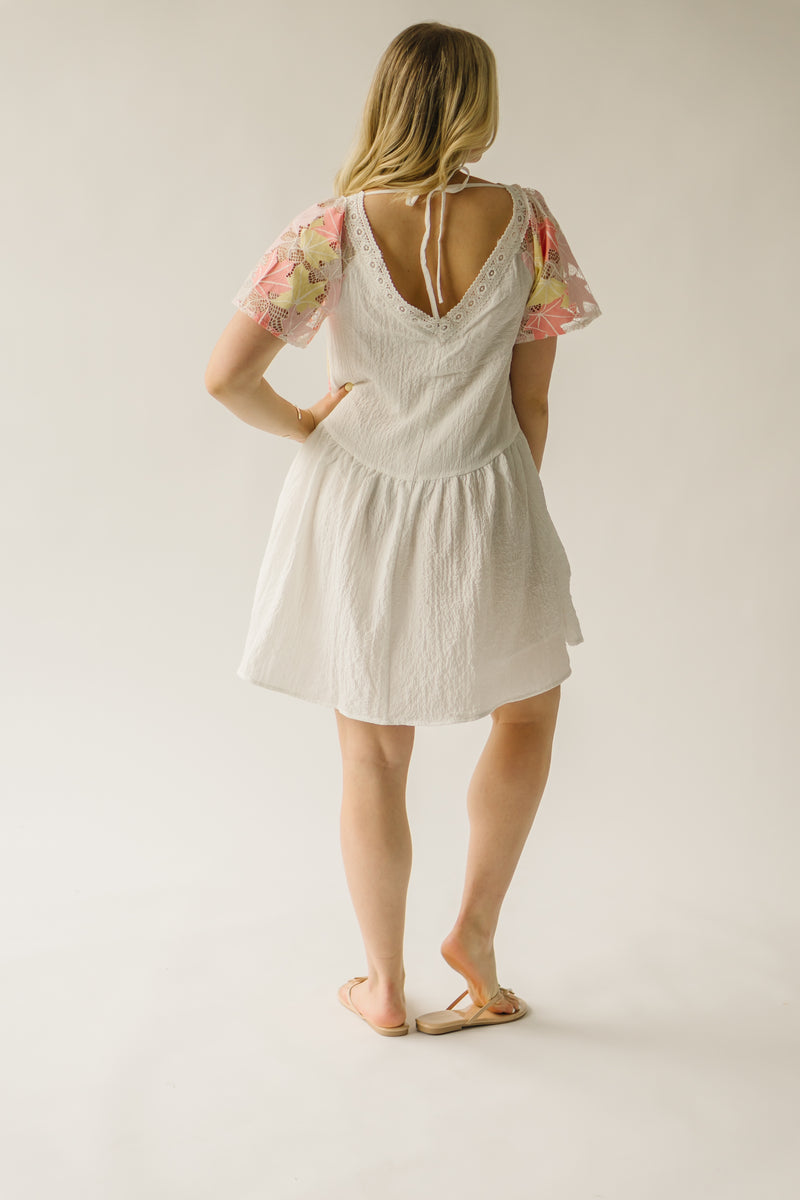 The Merrium Lace Detail Dress in White + Pink Multi
