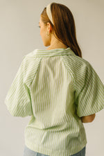 The Whipple Balloon Sleeve Button-Up Blouse in Lime Stripe