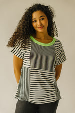 The Abney Striped Contrast Tee in Black + White