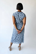 The Sasha Floral V-Neck Midi Dress in Blue