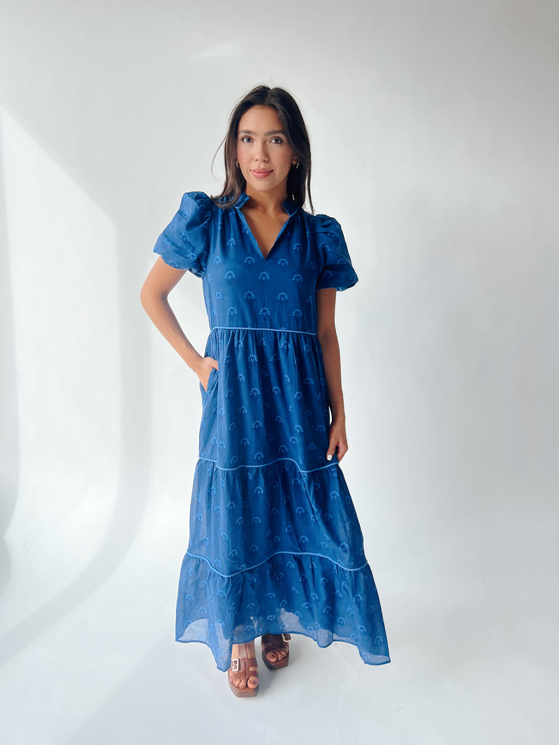 The Briza Tiered Maxi Dress in Teal Blue