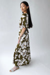 The Romano Piped Detail Floral Maxi Dress in Olive