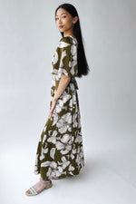 The Romano Piped Detail Floral Maxi Dress in Olive