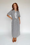 The Tenney Striped Half Zip Midi Dress in Navy + Cream