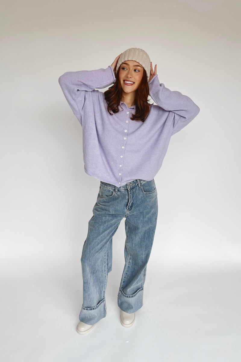 The Riggs Button-Down Sweater in Lavender