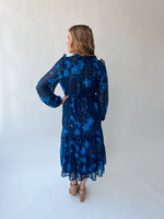 The Kristen Floral Midi Dress in Navy + Blue