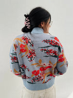 The Donello Floral Mock Neck Sweater in Light Blue