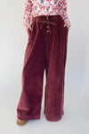 The Dorsey Corduroy Pin Tuck Wide Leg Pant in Burgundy