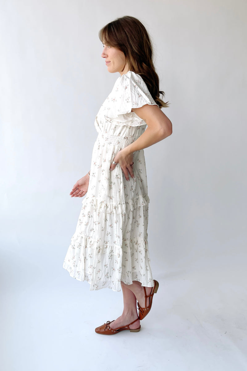 The Jessa Floral Midi Dress in Tea Party Pink