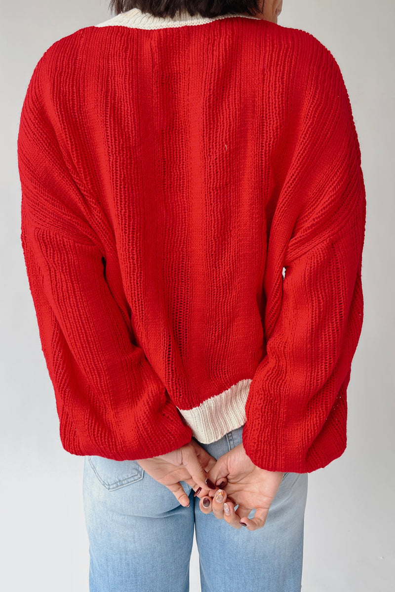 The Winquist Knit Bow Detail Cardigan in Red
