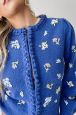 The Conlan Floral Embroidered Cardigan in Blue