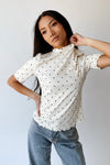 The Julissa Polka Dot Ribbed Blouse in Cream