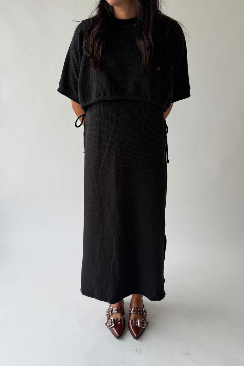 The Andra Tie Detail Midi Dress in Black