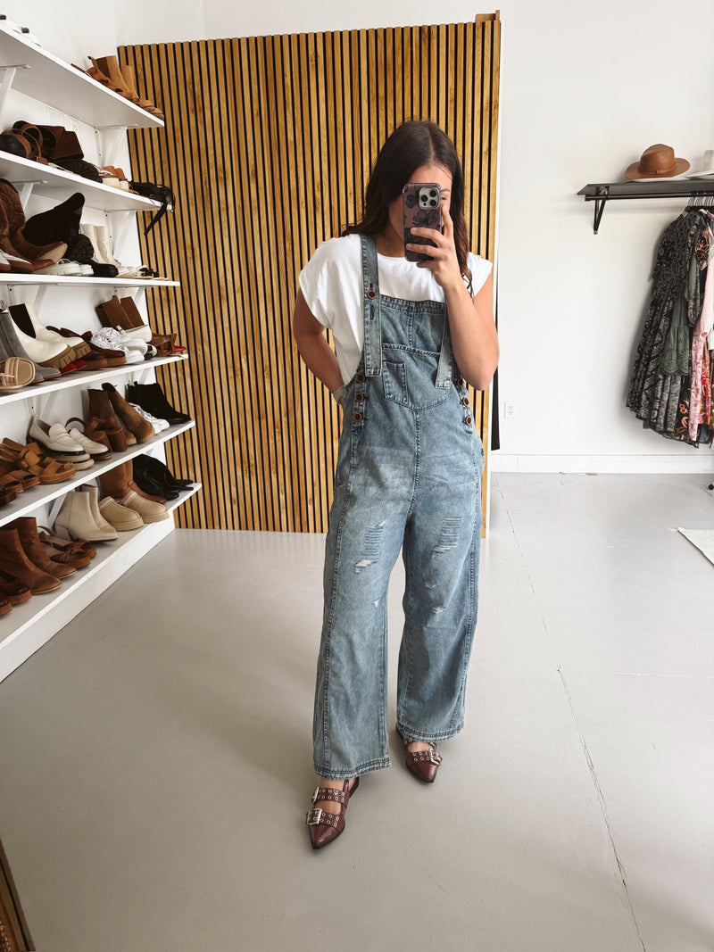 The Dina Wide Leg Overall in Blue Denim