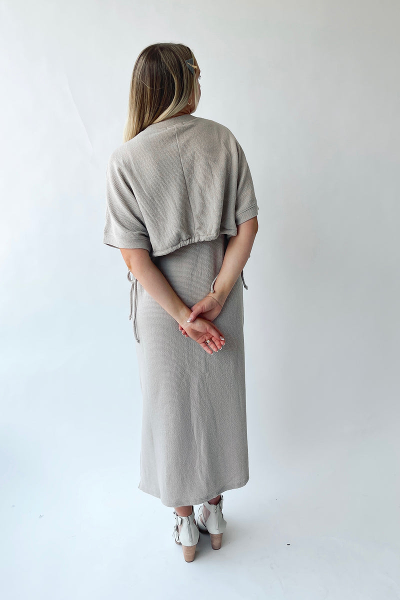 The Andra Tie Detail Midi Dress in Taupe