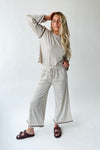 The Lyla Ruffle Edge Striped Pant in Cream + Brown