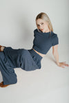 The Leanne Ribbed Lounge Set in Blue