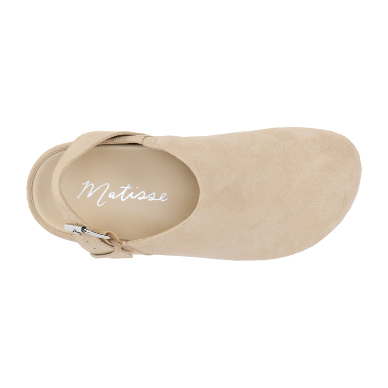 Matisse: Otto Suede Slingback Clog in Taupe