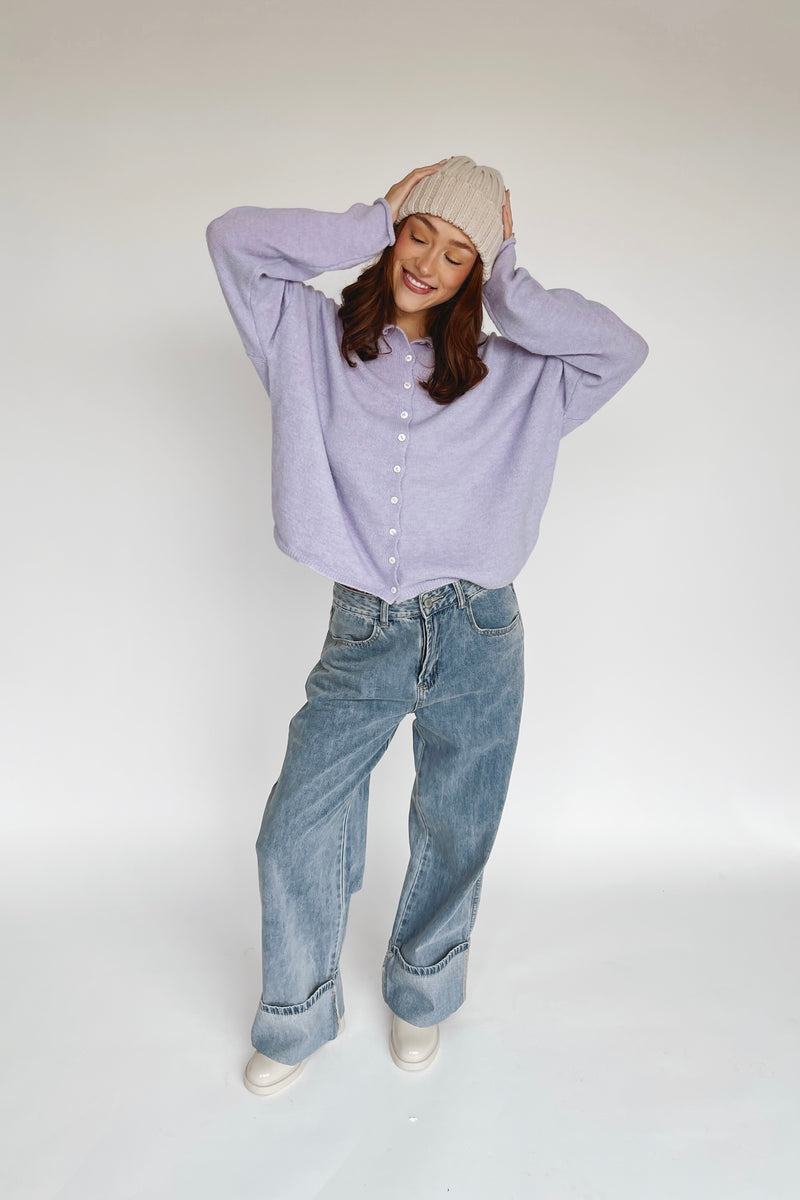 The Riggs Button-Down Sweater in Lavender