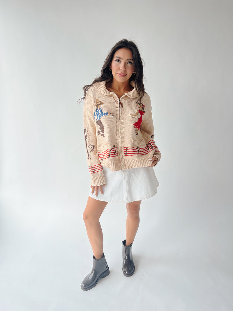 The Rockin' Around Zip Up Jacket in Cream