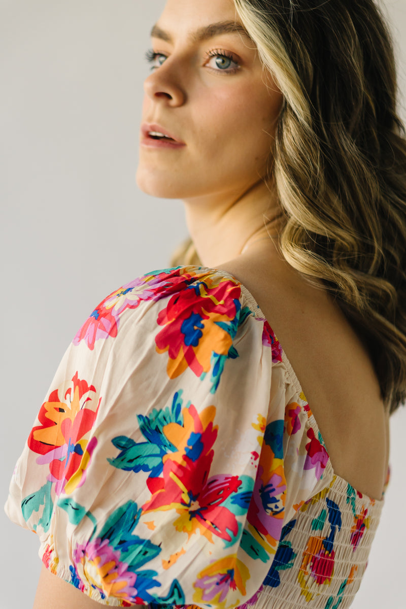 The Fernando Smocked Floral Dress in Ivory
