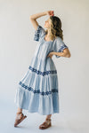 The Duluth Tiered Embroidered Maxi Dress in Light Blue