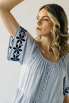 The Duluth Tiered Embroidered Maxi Dress in Light Blue