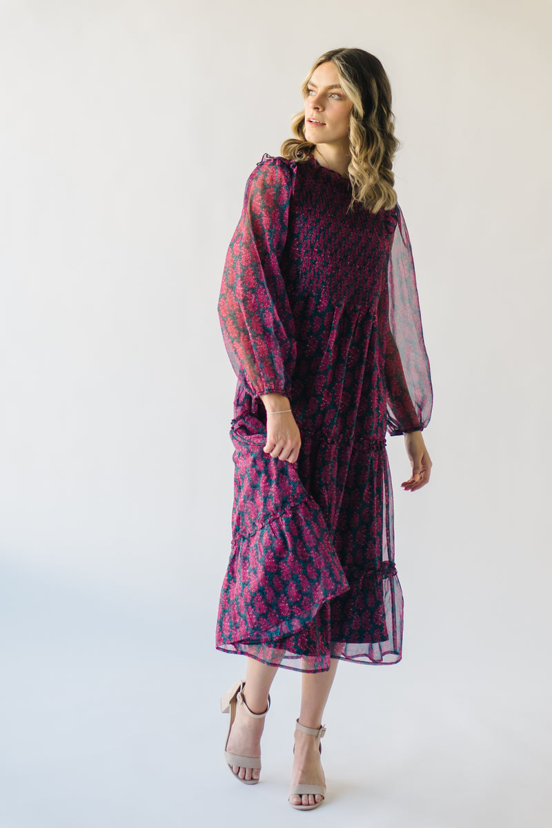 The Gustavo Floral Midi Dress in Berry