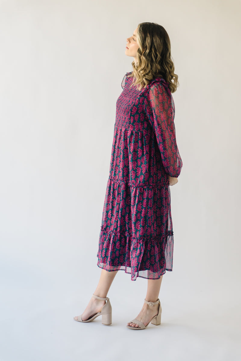 The Gustavo Floral Midi Dress in Berry