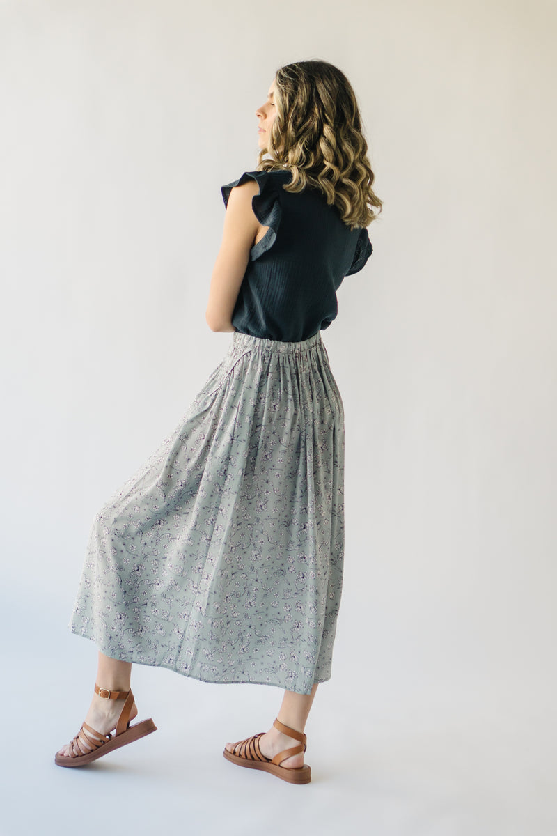 The Claudette Smocked Detail Midi Skirt in Sage