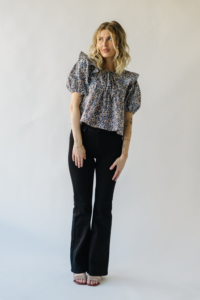 The Alger Ruffle Detail Blouse in Blue Floral