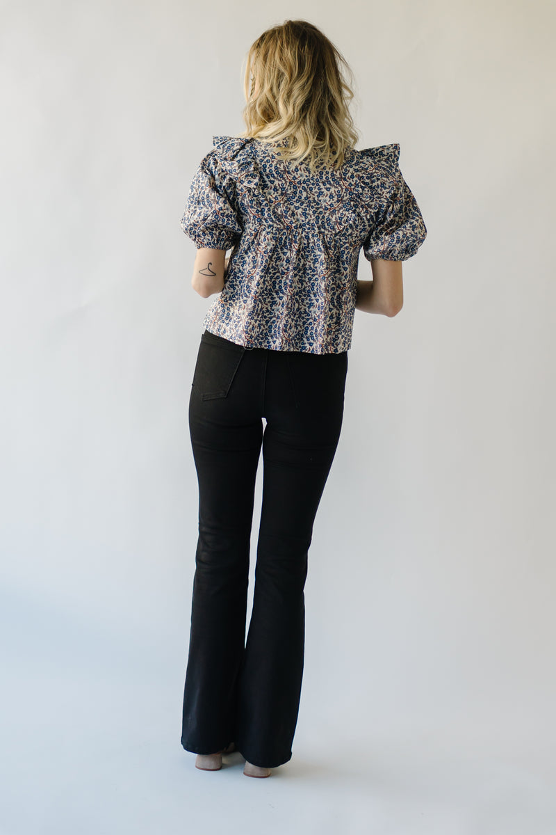 The Alger Ruffle Detail Blouse in Blue Floral