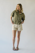 The Tamie Button-Up Blouse in Olive + White Polka Dot