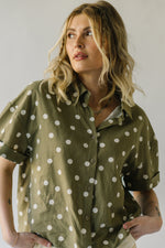 The Tamie Button-Up Blouse in Olive + White Polka Dot