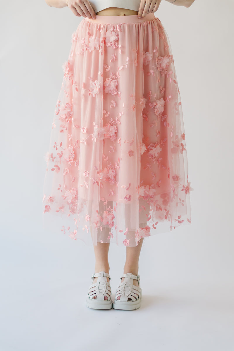The Dermott Lace Midi Skirt in Pink Floral