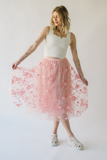 The Dermott Lace Midi Skirt in Pink Floral