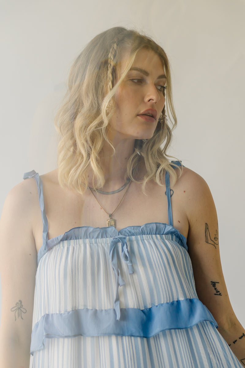 The Crowshaw Tiered Detail Midi Dress in Ocean Blue