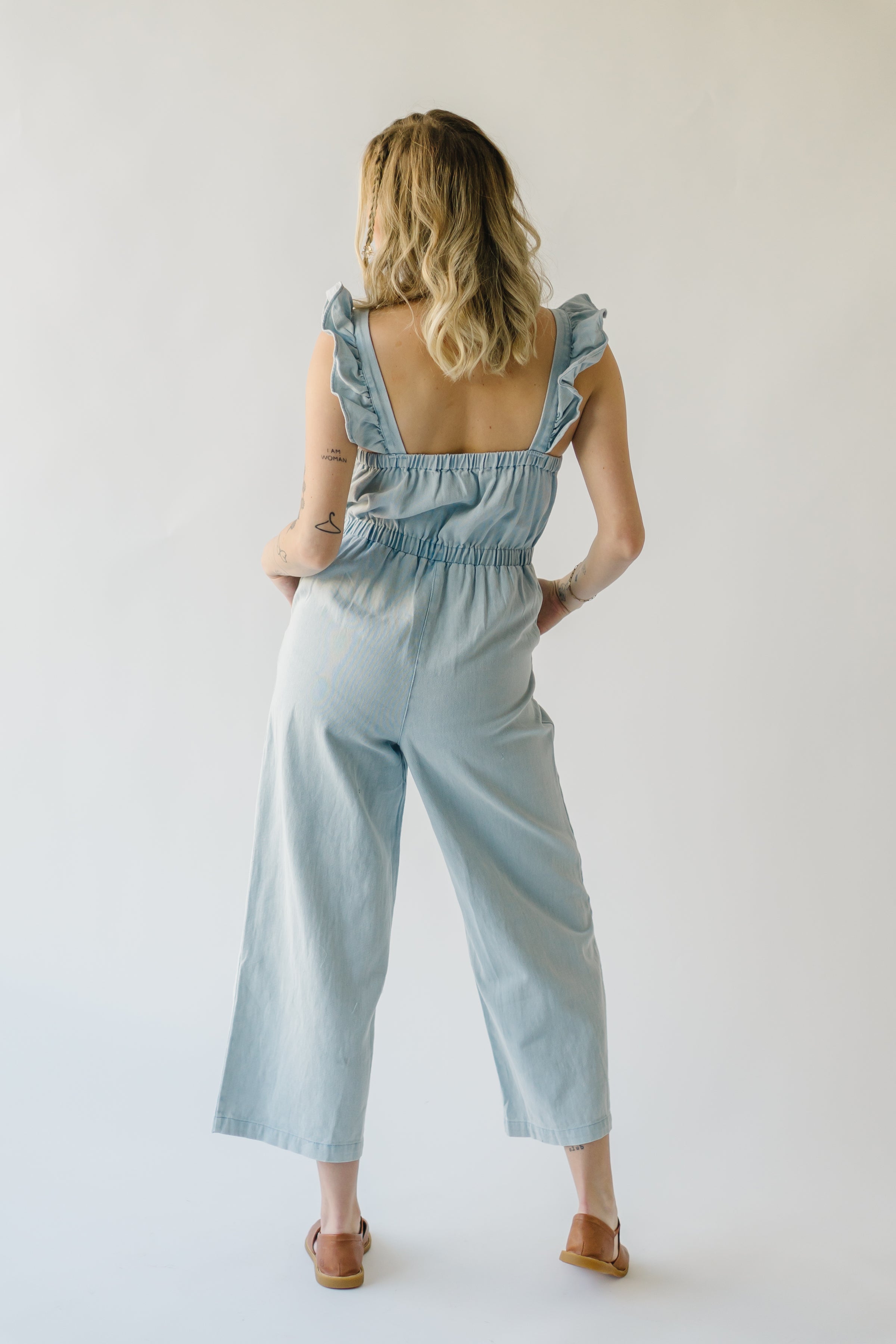 The Enid Ruffle Detail Jumpsuit in Light Denim – Piper & Scoot