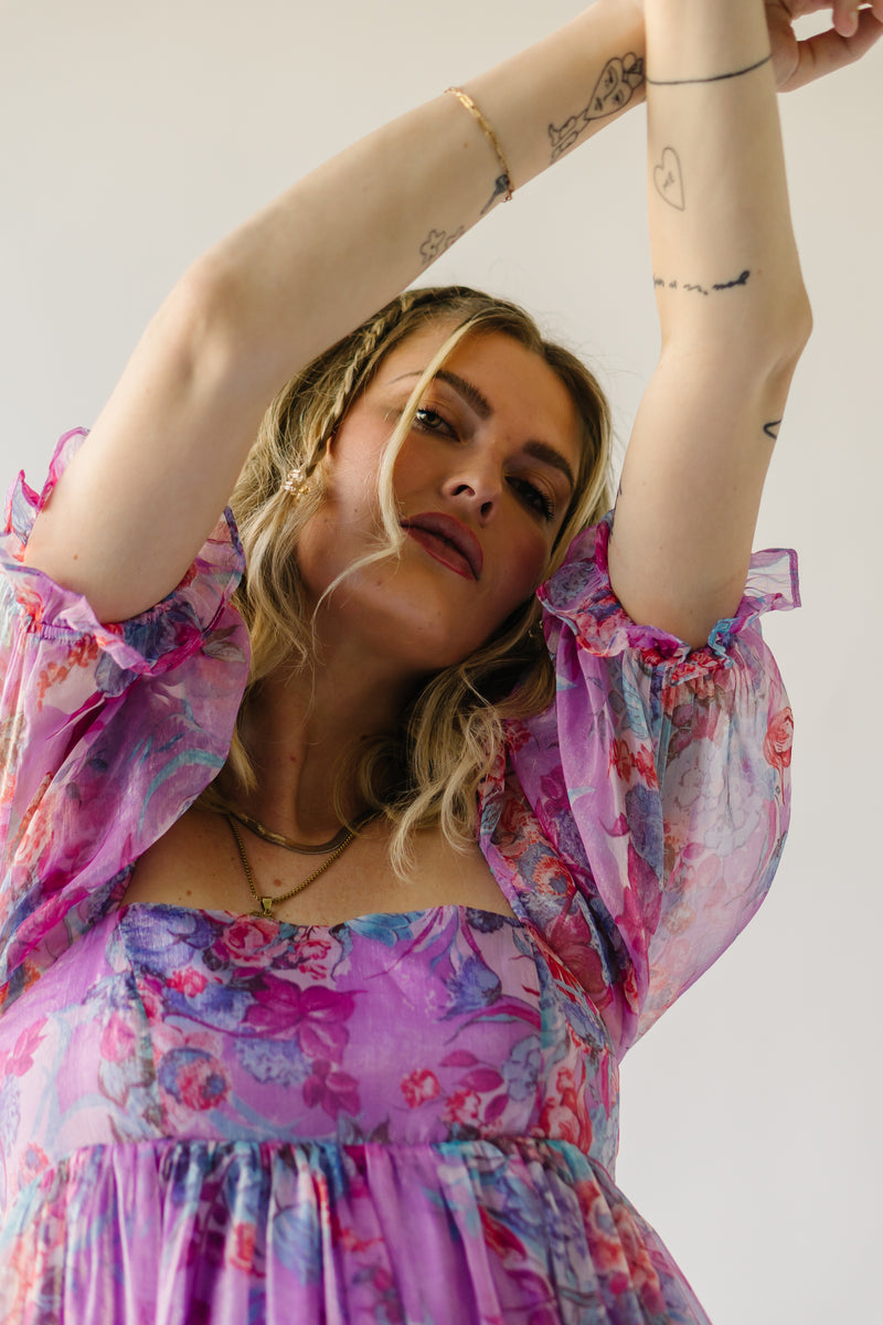 The Perkes Floral Babydoll Dress in Berry Multi
