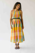 The Kozak Smocked Detail Midi Dress in Checkered Multi