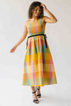 The Kozak Smocked Detail Midi Dress in Checkered Multi